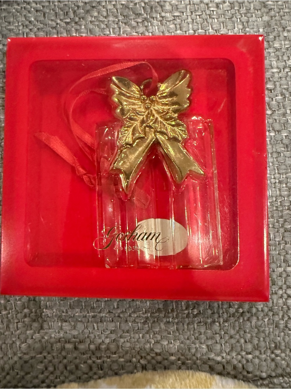 Vintage Gorham Crystal Ornament with Gold Bow in a Red Box